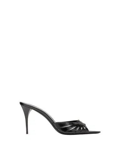 Saint Laurent Babylone YSL Ruched Leather Mule Sandals | Thumbnail 1