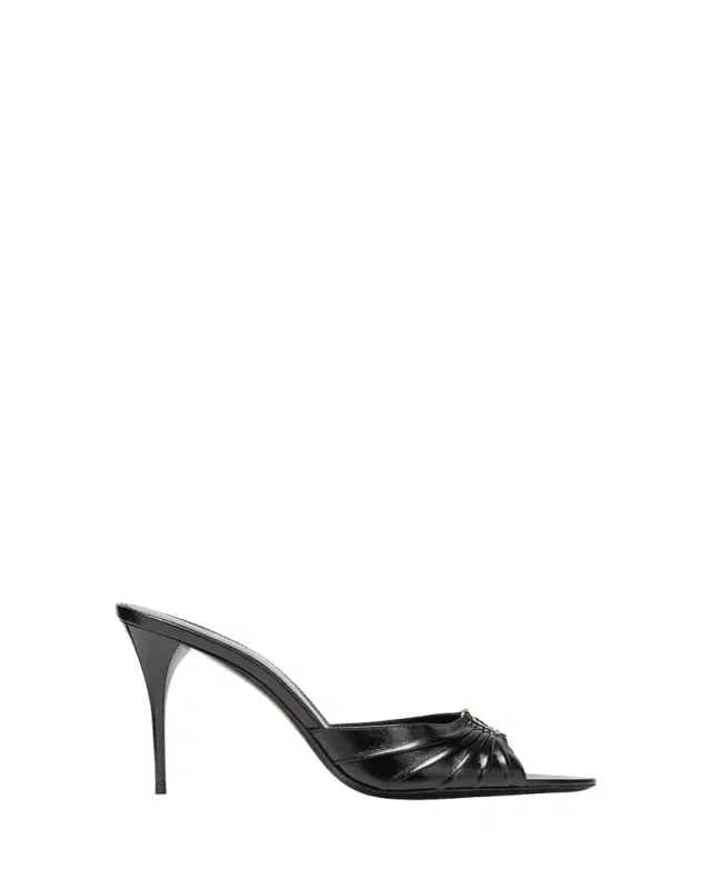 Saint Laurent Babylone YSL Ruched Leather Mule Sandals