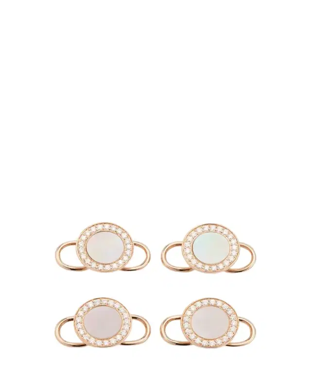 Jan Leslie Men's 18K Rose Gold Mother Of Pearl and Diamond Tuxedo Studs