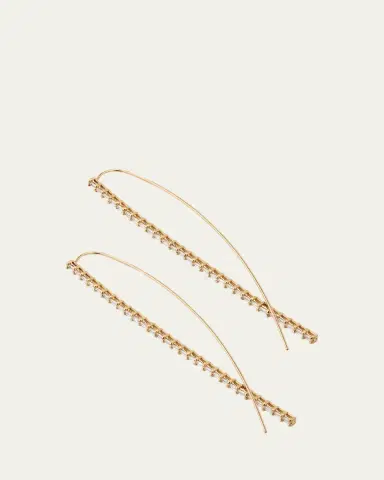 Lana 14K Gold Baguette Diamond Narrow Upside-Down Threader Hoop Earrings | Thumbnail 3
