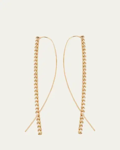 Lana 14K Gold Baguette Diamond Narrow Upside-Down Threader Hoop Earrings | Thumbnail 4