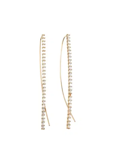 Lana 14K Gold Baguette Diamond Narrow Upside-Down Threader Hoop Earrings | Thumbnail 1