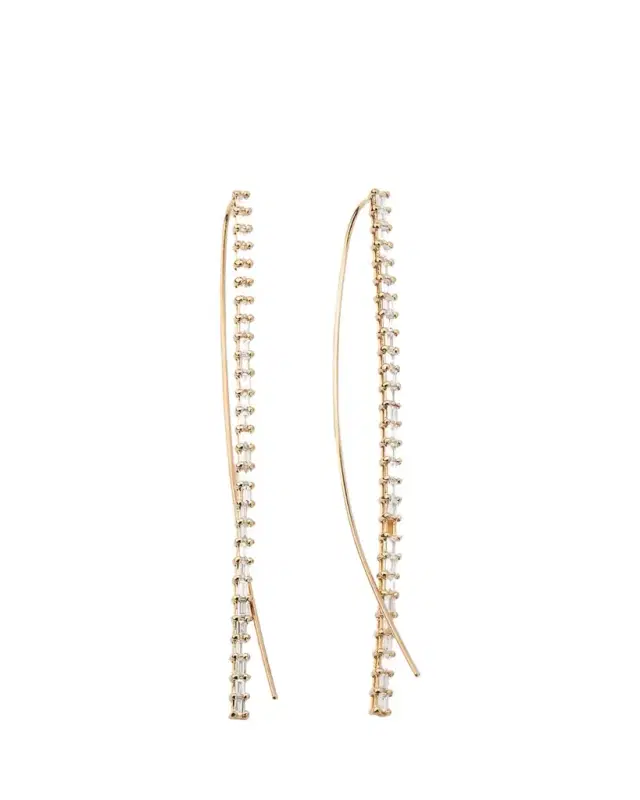 Lana 14K Gold Baguette Diamond Narrow Upside-Down Threader Hoop Earrings