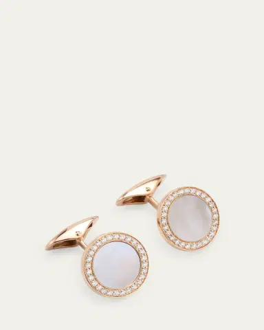 Jan Leslie Men's 18K Rose Gold Mother Of Pearl and Diamond Cufflinks | Thumbnail 3