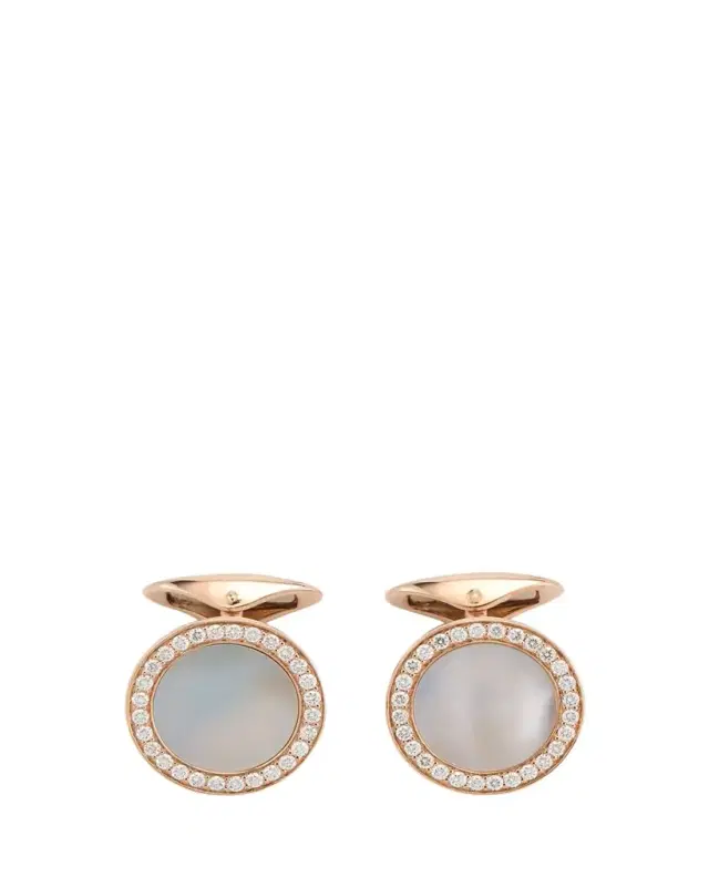 Men's 18K Rose Gold Mother Of Pearl and Diamond Cufflinks