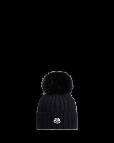 Moncler Ribbed Wool Beanie with Faux Fur Pom | Thumbnail 2