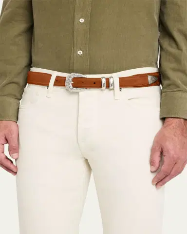 Simonnot Godard Men's Western Nubuck Suede Belt | Thumbnail 2