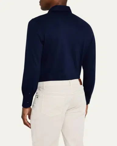 Brunello Cucinelli Men's Long-Sleeve Pique Polo Shirt | Thumbnail 3
