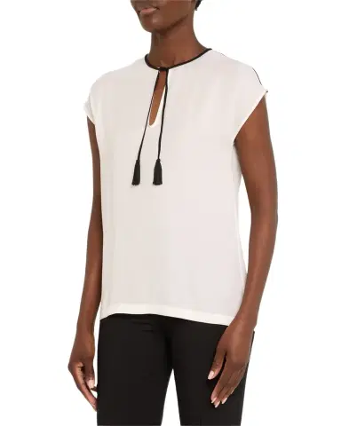 Giorgio Armani Silk Georgette Short Blouse with Tie Neck Detail | Thumbnail 1 Giorgio Armani Silk Georgette Short Blouse with Tie Neck Detail | Thumbnail 1