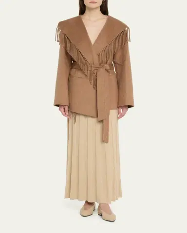 Simkhai Rowen Fringe Belted Wool-Blend Jacket | Thumbnail 2 Simkhai Rowen Fringe Belted Wool-Blend Jacket | Thumbnail 2