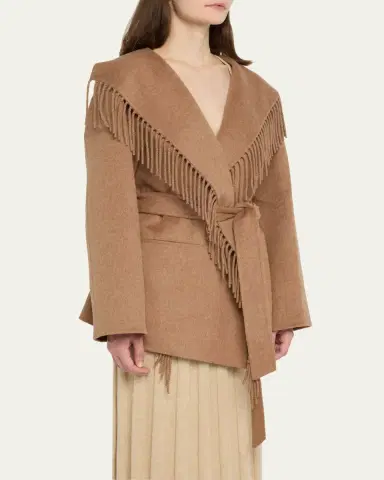 Simkhai Rowen Fringe Belted Wool-Blend Jacket | Thumbnail 4 Simkhai Rowen Fringe Belted Wool-Blend Jacket | Thumbnail 4