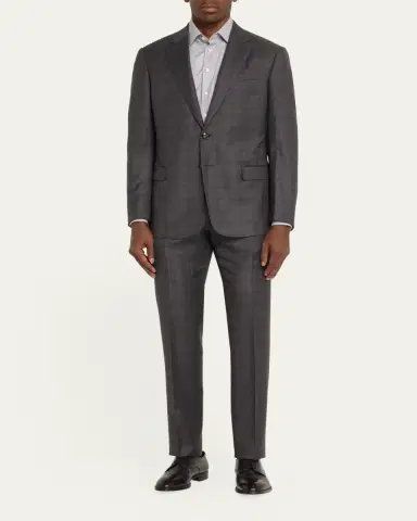 Giorgio Armani Men's Brushed Wool Plaid Classic Fit Suit | Thumbnail 2 Giorgio Armani Men's Brushed Wool Plaid Classic Fit Suit | Thumbnail 2