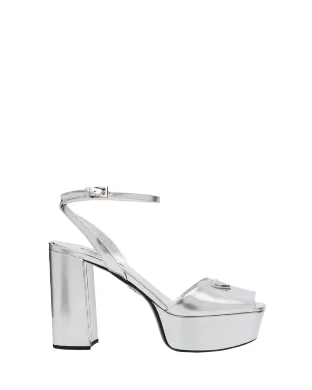 Metallic Leather Ankle-Strap Platform Sandals