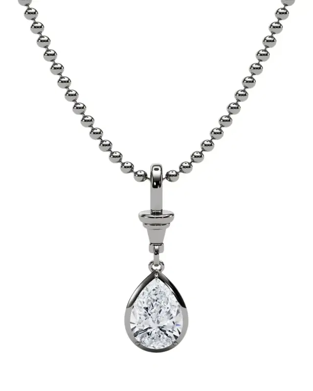 HauteCarat 18K Ball and Chain Pear Shape Lab Grown Diamond Pendant Necklace, 3.0tcw