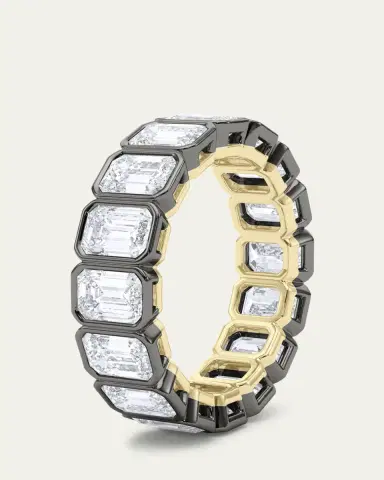 HauteCarat 18K Emerald Cut Bezel Lab Grown Diamond Eternity Band, 6.6tcw | Thumbnail 3