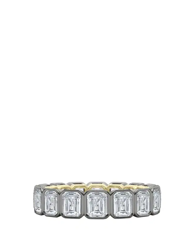 HauteCarat 18K Emerald Cut Bezel Lab Grown Diamond Eternity Band, .tcw