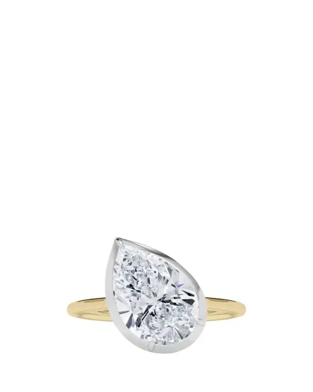 Two Tone 18K Tilted Pear Lab Grown Diamond Ring, 3.0tcw