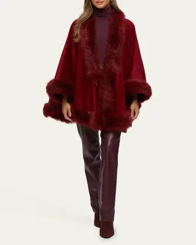 Gorski Cashmere Cape with Toscana Shearling Lamb Trim | Thumbnail 2 Gorski Cashmere Cape with Toscana Shearling Lamb Trim | Thumbnail 2