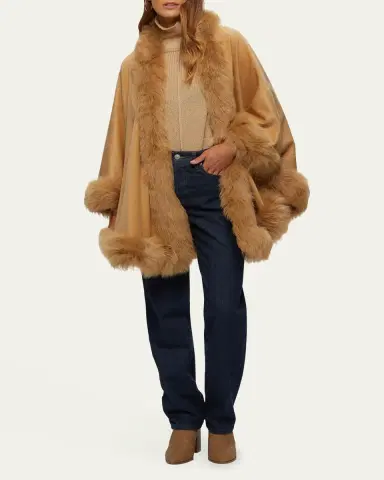 Gorski Cashmere Cape with Toscana Shearling Lamb Trim | Thumbnail 2 Gorski Cashmere Cape with Toscana Shearling Lamb Trim | Thumbnail 2