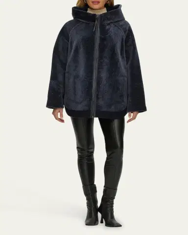 Gorski Reversible Textured Shearling Lamb Zip Hooded Jacket | Thumbnail 2 Gorski Reversible Textured Shearling Lamb Zip Hooded Jacket | Thumbnail 2
