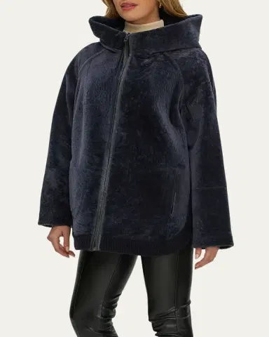 Gorski Reversible Textured Shearling Lamb Zip Hooded Jacket | Thumbnail 4 Gorski Reversible Textured Shearling Lamb Zip Hooded Jacket | Thumbnail 4