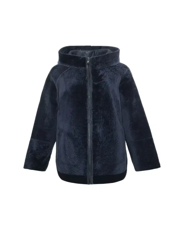 Gorski Reversible Textured Shearling Lamb Zip Hooded Jacket