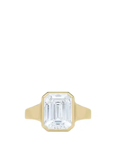 HauteCarat 18K Emerald Cut Lab Grown Diamond Cigar Bezel Ring, 2.0tcw | Thumbnail 1 HauteCarat 18K Emerald Cut Lab Grown Diamond Cigar Bezel Ring, 2.0tcw | Thumbnail 1
