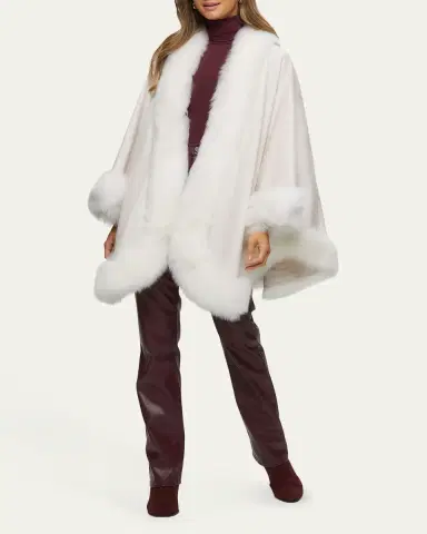 Gorski Cashmere Cape with Toscana Shearling Lamb Trim | Thumbnail 2 Gorski Cashmere Cape with Toscana Shearling Lamb Trim | Thumbnail 2