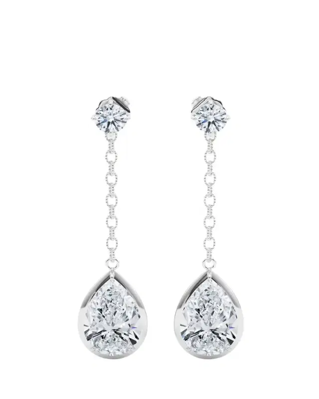 HauteCarat 18K Link Chain Pear Lab Grown Diamond Drop Earrings