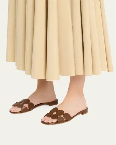 Manolo Blahnik Circle-Cut Leather Flat Slide Sandals | Thumbnail 2