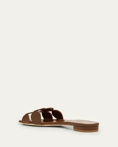 Manolo Blahnik Circle-Cut Leather Flat Slide Sandals | Thumbnail 4