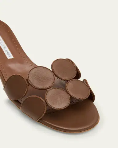 Manolo Blahnik Circle-Cut Leather Flat Slide Sandals | Thumbnail 5