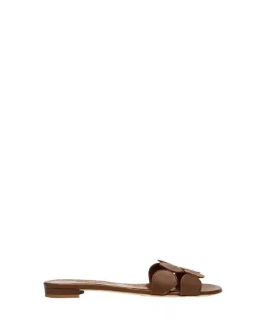 Manolo Blahnik Circle-Cut Leather Flat Slide Sandals | Thumbnail 1