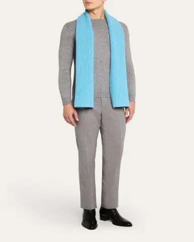 Bergdorf Goodman Ribbed Cashmere Scarf, Black | Thumbnail 5
