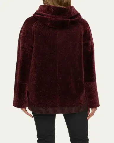 Gorski Reversible Textured Shearling Lamb Zip Hooded Jacket | Thumbnail 3 Gorski Reversible Textured Shearling Lamb Zip Hooded Jacket | Thumbnail 3