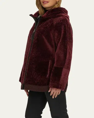 Gorski Reversible Textured Shearling Lamb Zip Hooded Jacket | Thumbnail 4 Gorski Reversible Textured Shearling Lamb Zip Hooded Jacket | Thumbnail 4