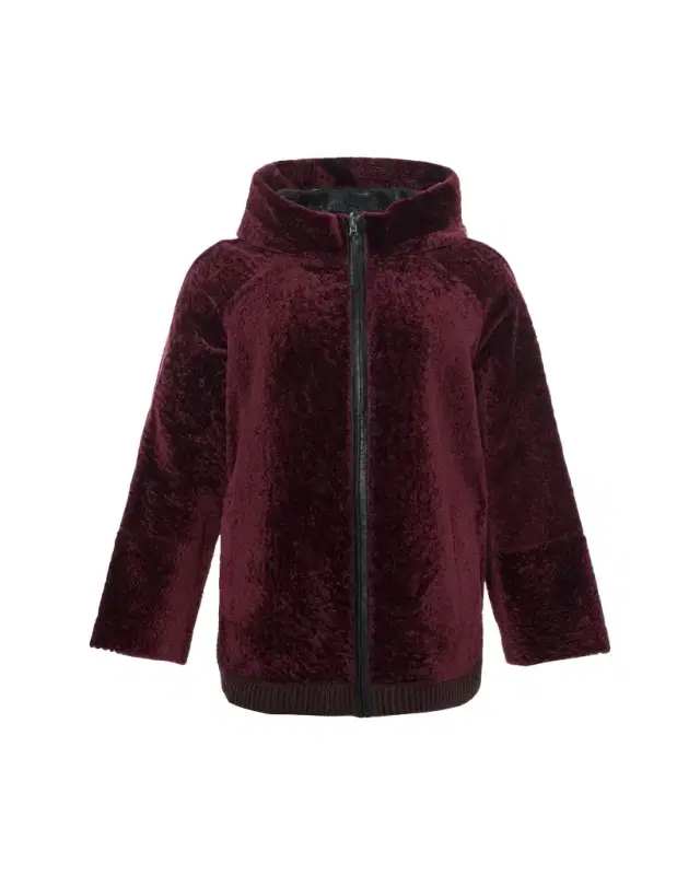Gorski Reversible Textured Shearling Lamb Zip Hooded Jacket