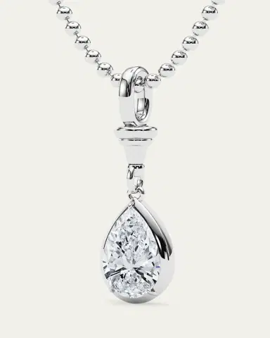 HauteCarat 18K Ball and Chain Pear Shape Lab Grown Diamond Pendant Necklace, 2.0tcw | Thumbnail 2 HauteCarat 18K Ball and Chain Pear Shape Lab Grown Diamond Pendant Necklace, 2.0tcw | Thumbnail 2