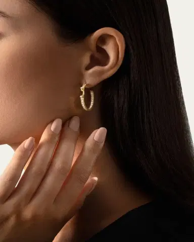 NOUVEL HERITAGE 18K Eternity Tuxedo Mood Hoop Earrings | Thumbnail 3