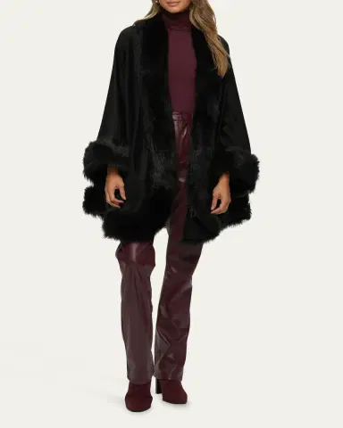 Gorski Cashmere Cape with Toscana Shearling Lamb Trim | Thumbnail 2 Gorski Cashmere Cape with Toscana Shearling Lamb Trim | Thumbnail 2