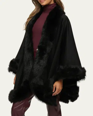 Gorski Cashmere Cape with Toscana Shearling Lamb Trim | Thumbnail 4 Gorski Cashmere Cape with Toscana Shearling Lamb Trim | Thumbnail 4