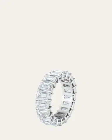 HauteCarat 18K Emerald Cut Lab Grown Diamond Eternity Band, 6.6tcw | Thumbnail 2