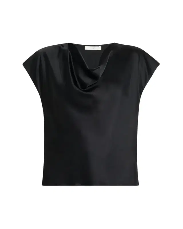 Vince Cowl-Neck Cap-Sleeve Satin Blouse