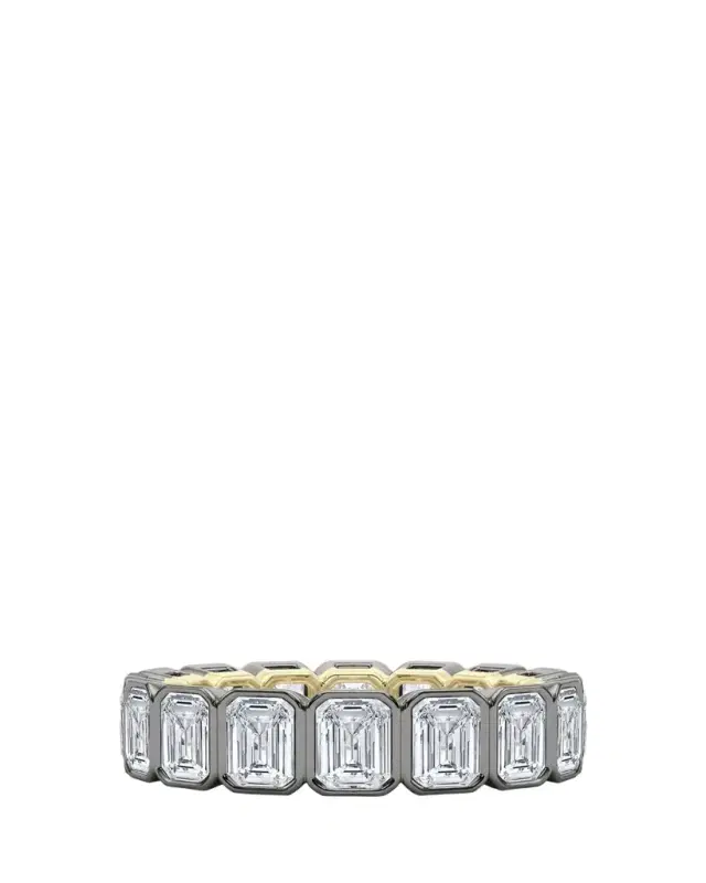 HauteCarat 18K Emerald Cut Bezel Lab Grown Diamond Eternity Band, 9.0tcw