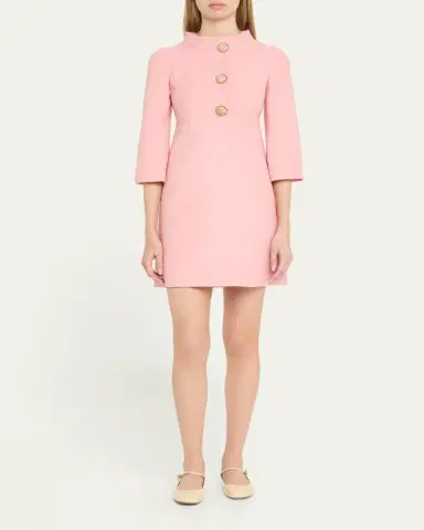 Valentino Garavani Funnel-Neck Crystal Button Mini Dress | Thumbnail 2 Valentino Garavani Funnel-Neck Crystal Button Mini Dress | Thumbnail 2