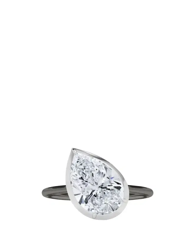 Two Tone 1K Tilted Pear Lab Grown Diamond Ring, 2.0tcw