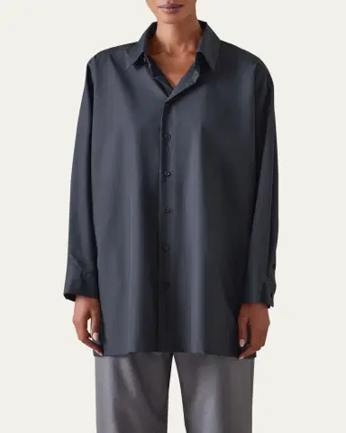 Eskandar Slim A-line Back Pleat Shirt With Collar (Long Plus Length) | Thumbnail 2