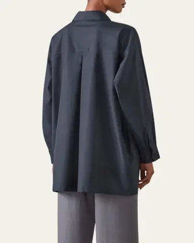 Eskandar Slim A-line Back Pleat Shirt With Collar (Long Plus Length) | Thumbnail 3