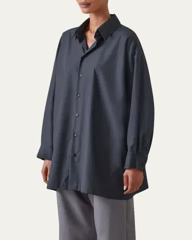 Eskandar Slim A-line Back Pleat Shirt With Collar (Long Plus Length) | Thumbnail 4