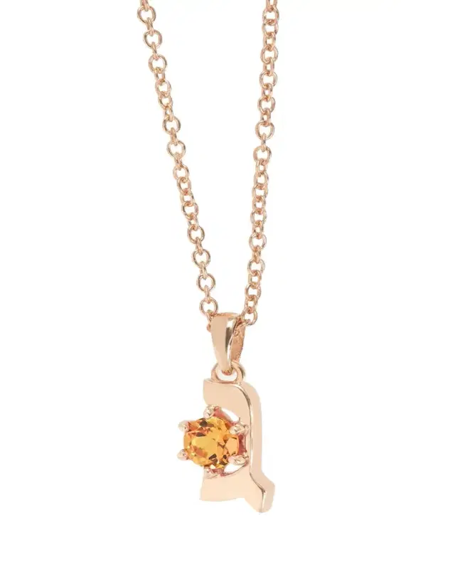 Procaccia Jewelry 18K Gold Hebrew GIMEL Mandarin Garnet Initial Necklace, 18"L